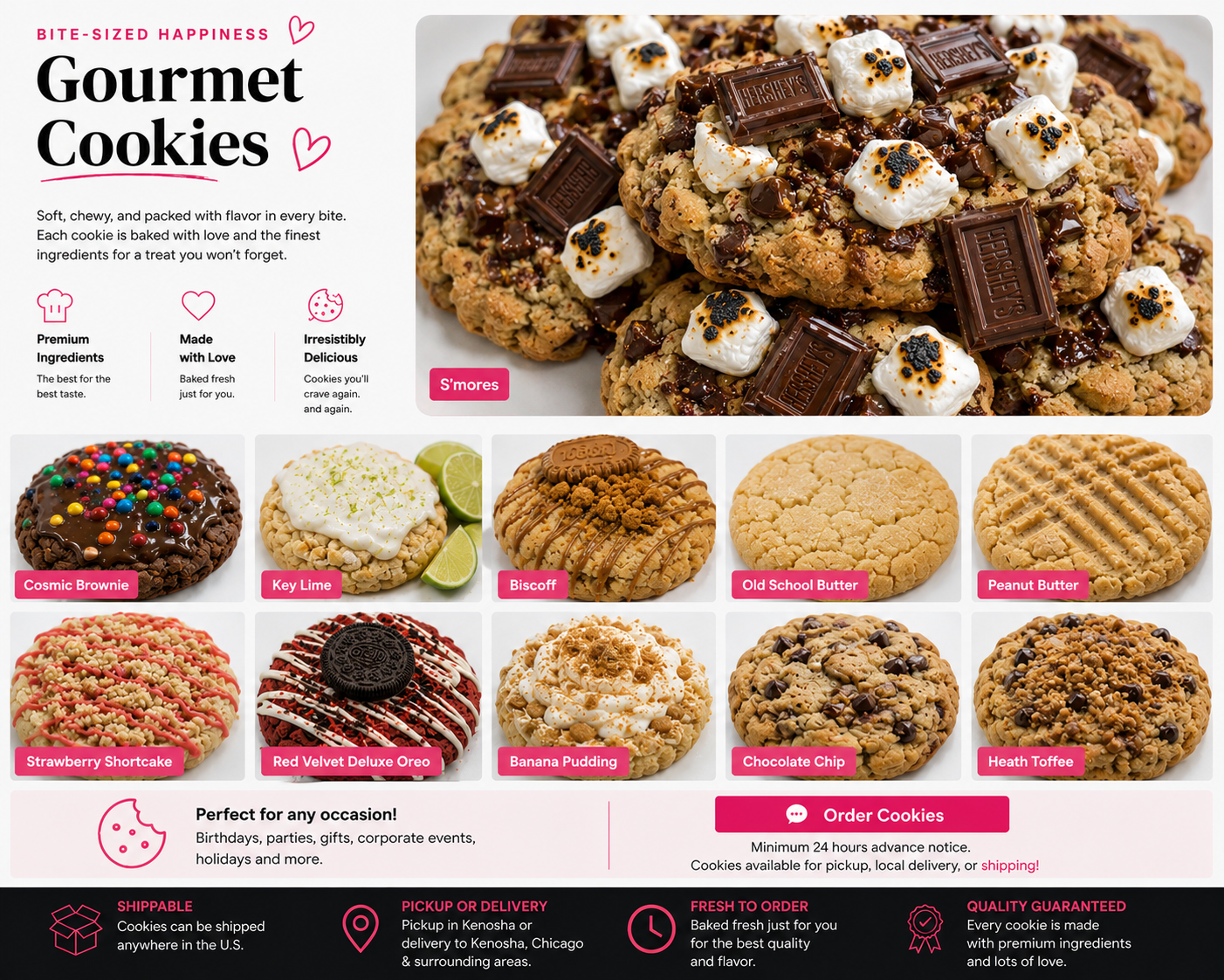 Gourmet cookie menu and flavor showcase